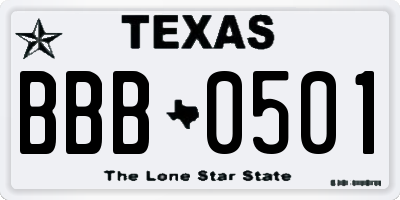 TX license plate BBB0501