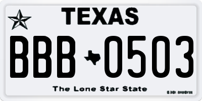 TX license plate BBB0503