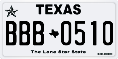 TX license plate BBB0510