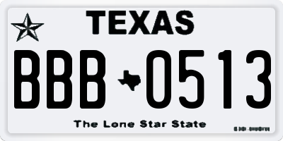 TX license plate BBB0513