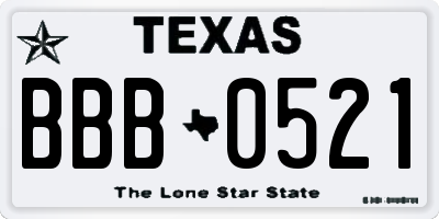 TX license plate BBB0521