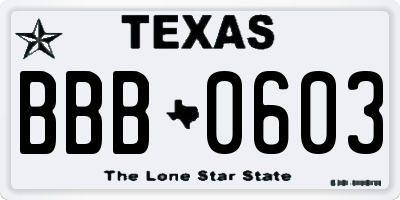 TX license plate BBB0603