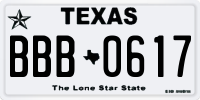 TX license plate BBB0617