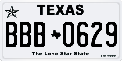 TX license plate BBB0629