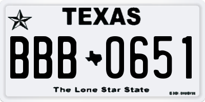 TX license plate BBB0651