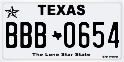 TX license plate BBB0654