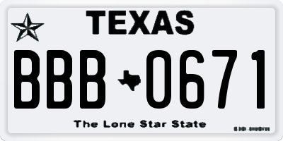 TX license plate BBB0671