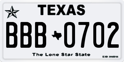 TX license plate BBB0702