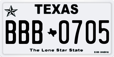 TX license plate BBB0705