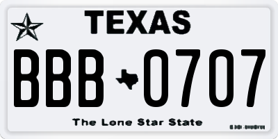 TX license plate BBB0707
