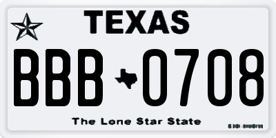 TX license plate BBB0708