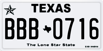 TX license plate BBB0716