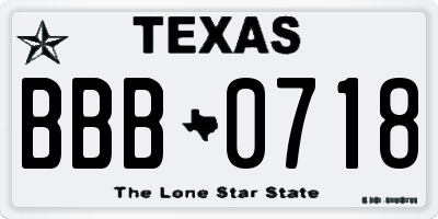 TX license plate BBB0718