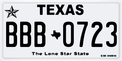 TX license plate BBB0723