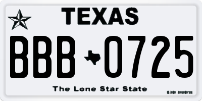 TX license plate BBB0725