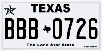 TX license plate BBB0726