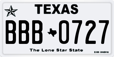 TX license plate BBB0727