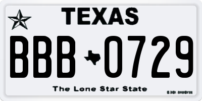 TX license plate BBB0729
