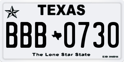 TX license plate BBB0730