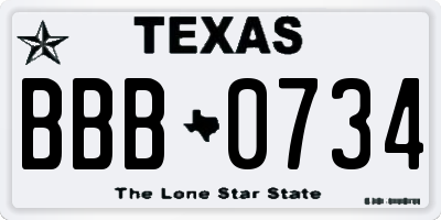 TX license plate BBB0734