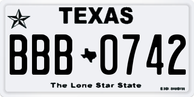 TX license plate BBB0742