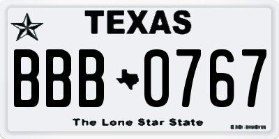 TX license plate BBB0767