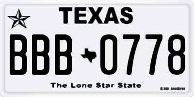 TX license plate BBB0778
