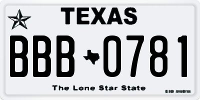 TX license plate BBB0781