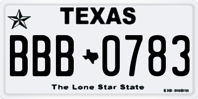 TX license plate BBB0783