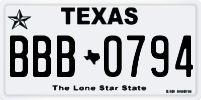 TX license plate BBB0794