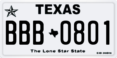 TX license plate BBB0801