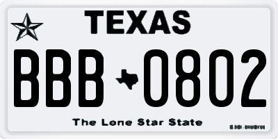 TX license plate BBB0802