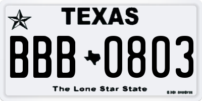 TX license plate BBB0803