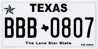 TX license plate BBB0807