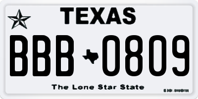 TX license plate BBB0809