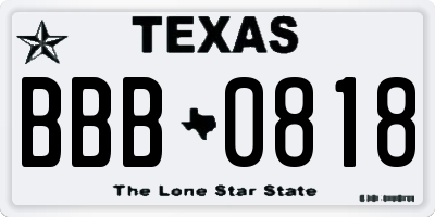 TX license plate BBB0818