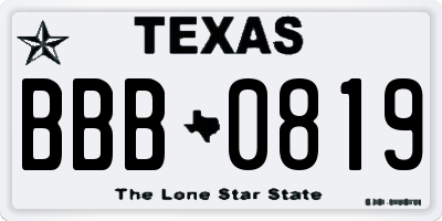TX license plate BBB0819