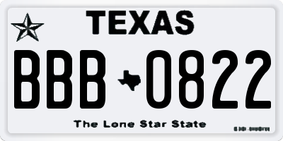 TX license plate BBB0822