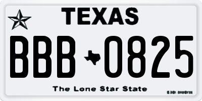 TX license plate BBB0825