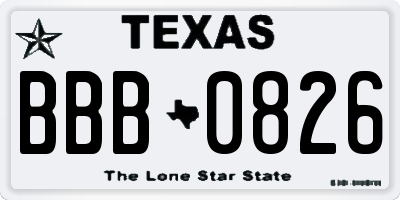 TX license plate BBB0826