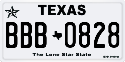 TX license plate BBB0828