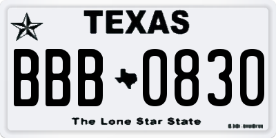 TX license plate BBB0830