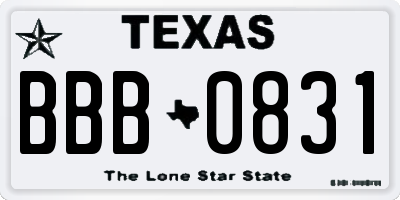 TX license plate BBB0831