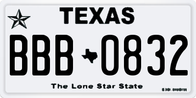 TX license plate BBB0832