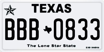 TX license plate BBB0833