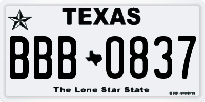 TX license plate BBB0837