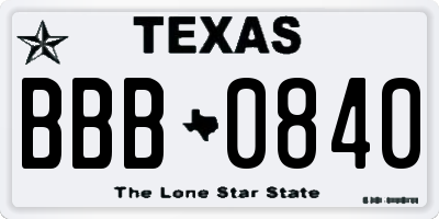 TX license plate BBB0840
