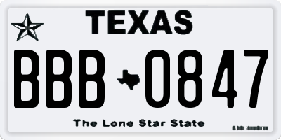 TX license plate BBB0847