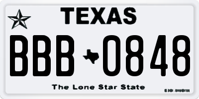 TX license plate BBB0848