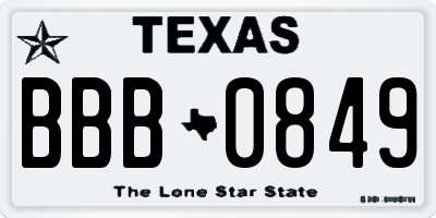 TX license plate BBB0849